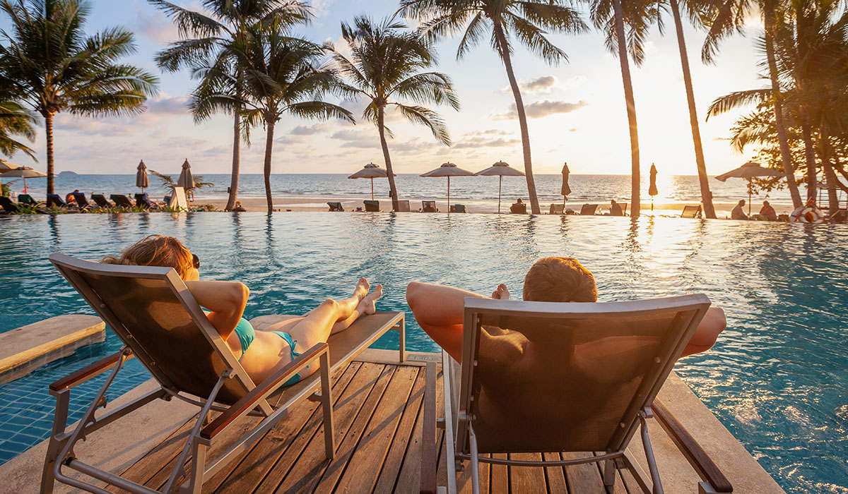 Honeymoon couple at a beach resort