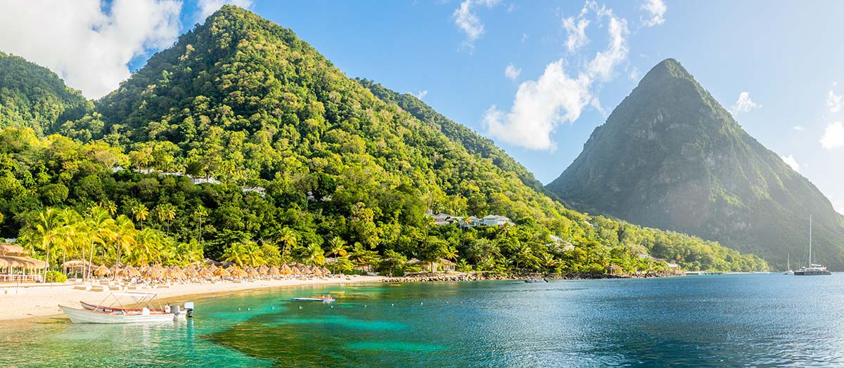 St. Lucia Sugar Beach with Gros Piton in the background