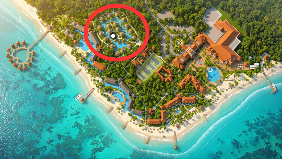 Sandals South Coast Rondoval Swim-Up Butler Villa location map within the resort