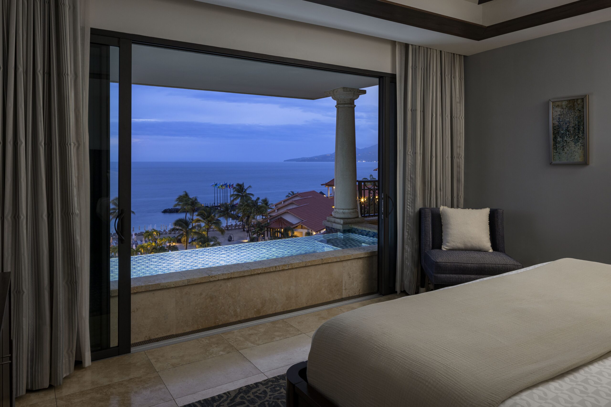 Skypool suite with private infinity pool on the balcony at Sandals Grenada, a last-minute all-inclusive discount
