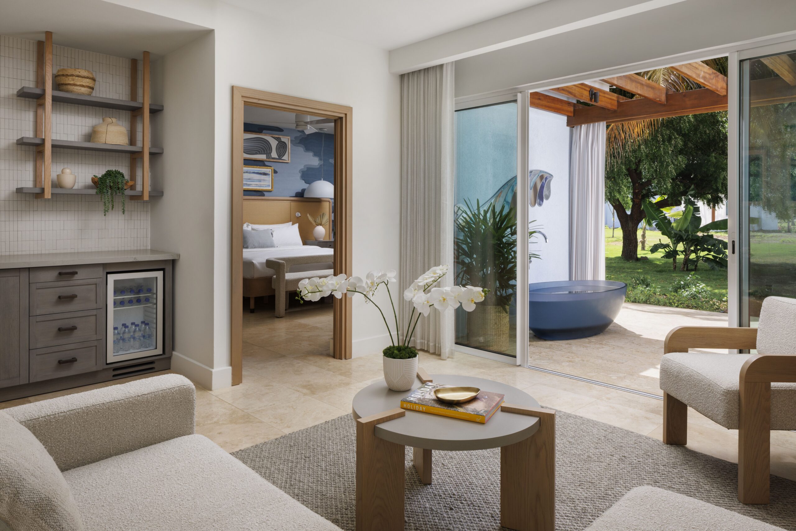 Separate living room of the One-Bedroom Butler Villa Suite (VF) at Sandals Saint Vincent, a last-minute all-inclusive discount in the Grenadines