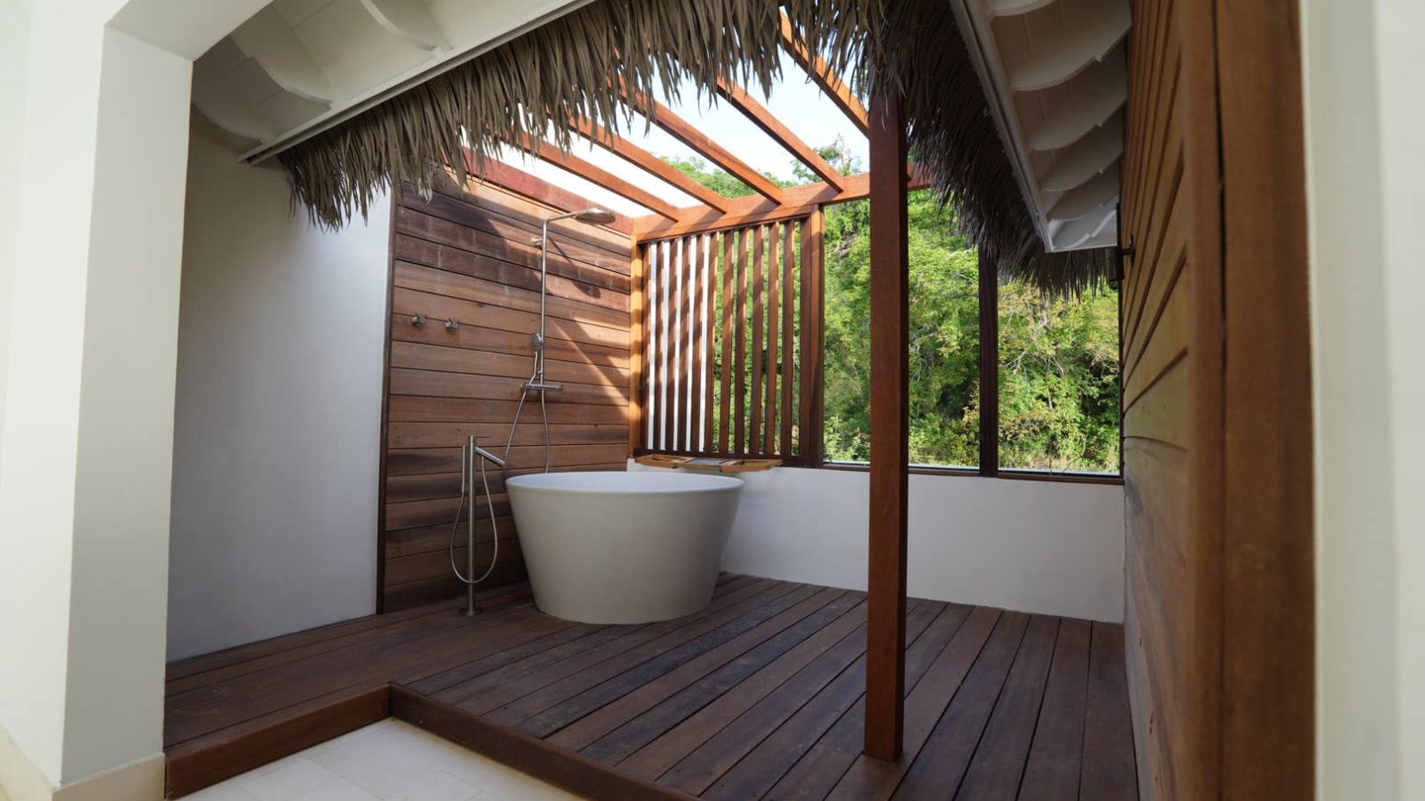 Vincy Overwater Two Story Villa (OWV) private garden soaking tub at Sandals Saint Vincent