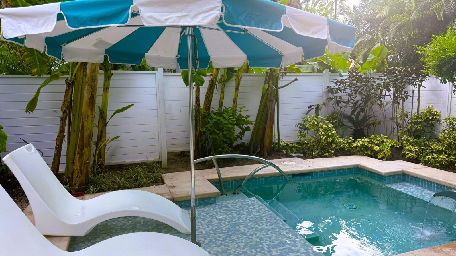 Sandals Royal Bahamian Island Village One Bedroom Walkout Butler Villa Suite private patio with plunge pool and tropical garden views