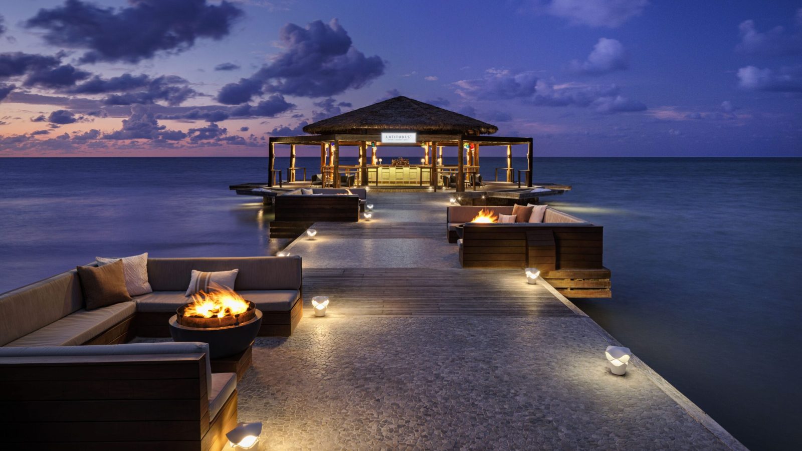 Latitudes overwater bar at Sandals Montego Bay at evening